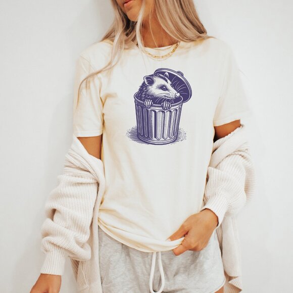 Opossum in Trash Can Funny Graphic T-Shirt - Picture 3 of 4
